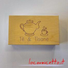 Infusi Te e Tisane scatole in legno decorate con pirografo incise Tè & Tisane