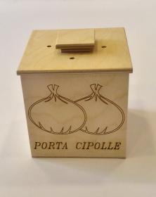 Barattolo in legno contenitore per cucina tecnica pirografia inciso disegno cipolle con tappo chiuso con fori aria