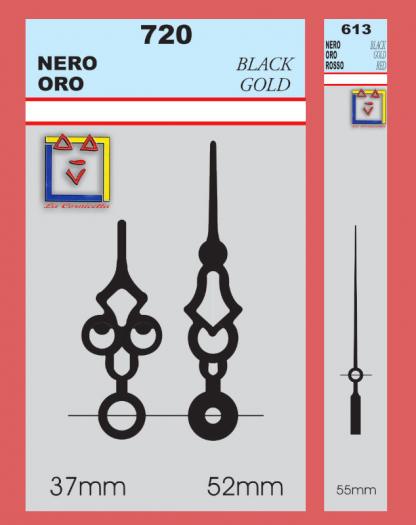 Lancette Orologio Quarzo Nero Metallo – Sostituzione Per Movimenti Con Foro 3.6mm E 5.5mm (Lunghezza 47mm)
